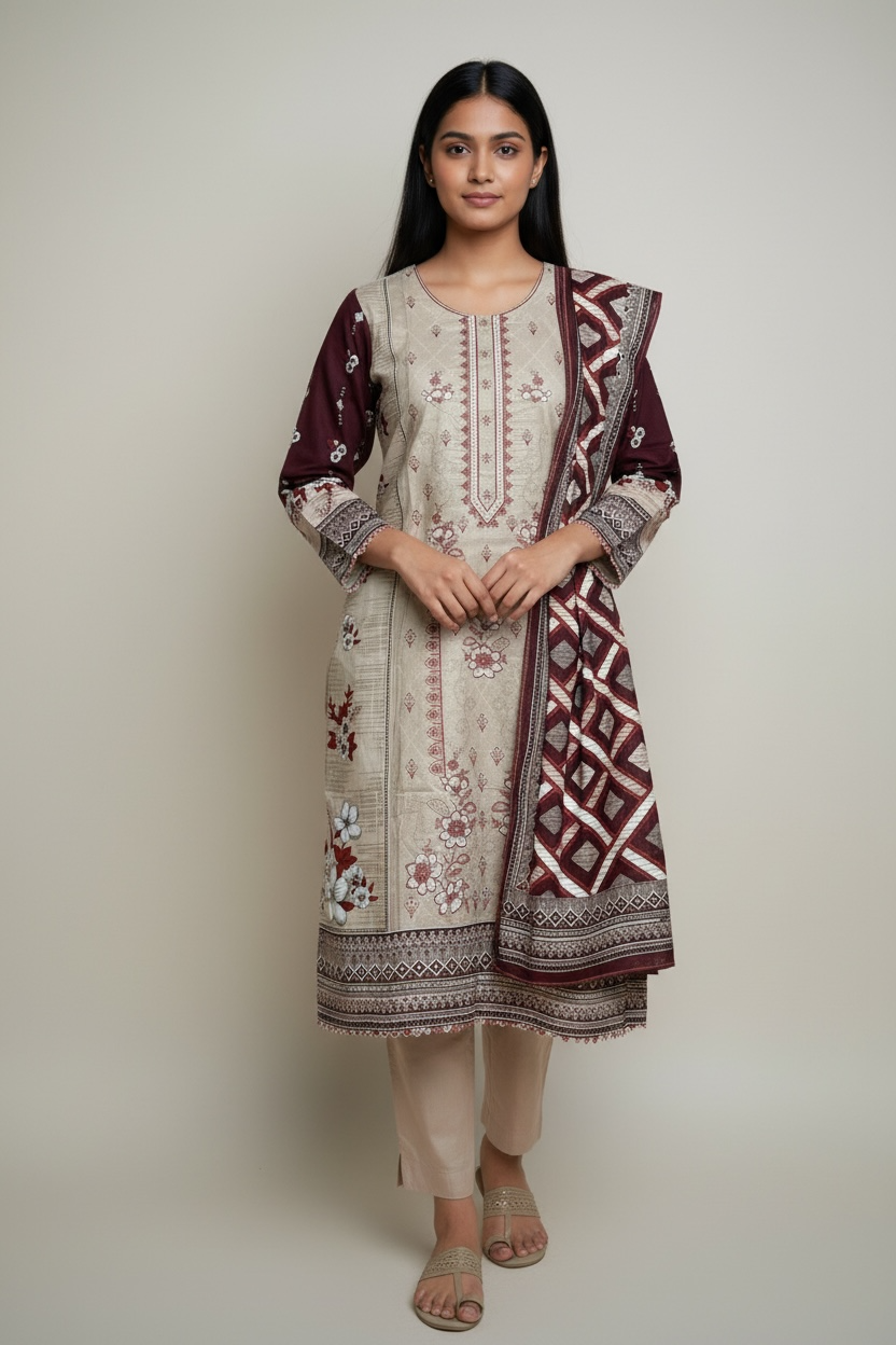 3 Piece Linen Stitched Suit (WL6)