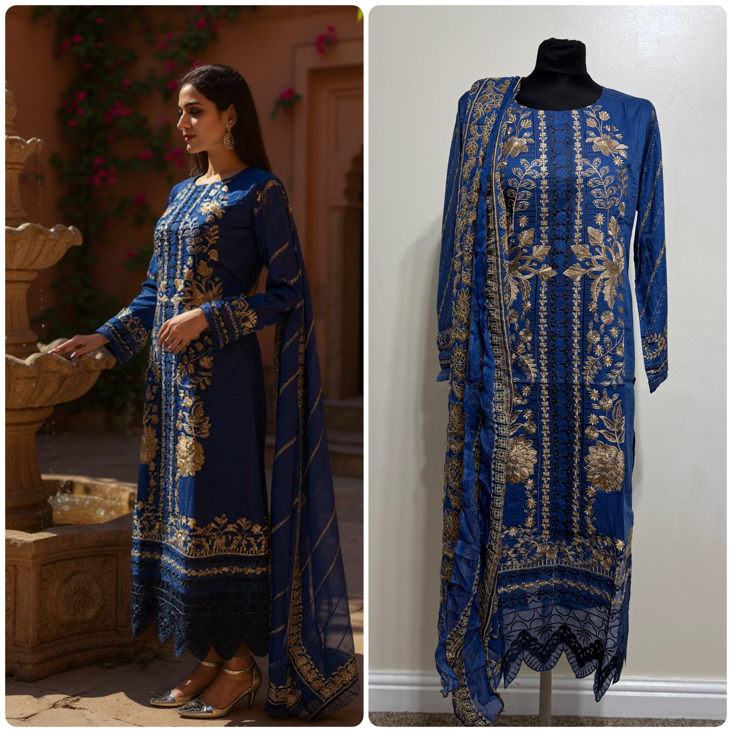 Designer Inspired by Maria B - 3 Piece Outfit Salwar Kameez Pakistan Fashion (Blue)