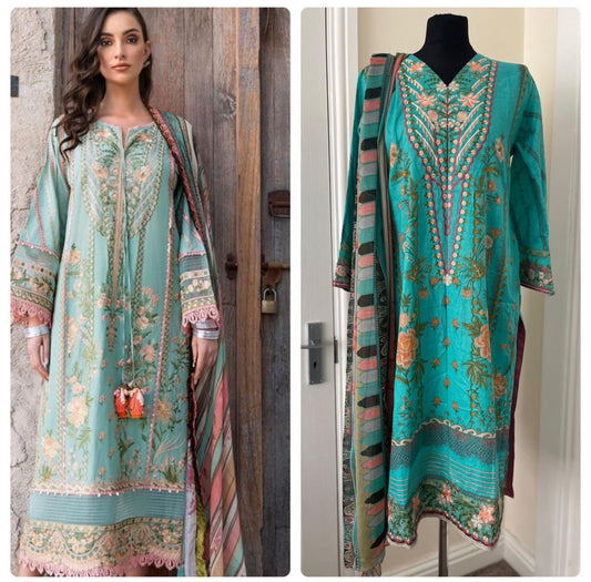 3 Piece Stitched Suit - Firdous Suits (Sea Green)