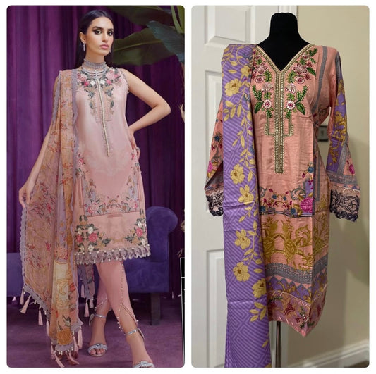 3 Piece Stitched Suit - Firdous Suits (Pink)