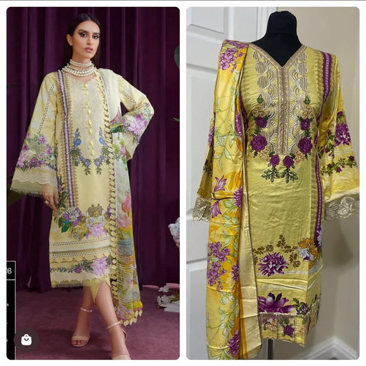 3 Piece Stitched Suit - Firdous Suits (Lemon yellow)