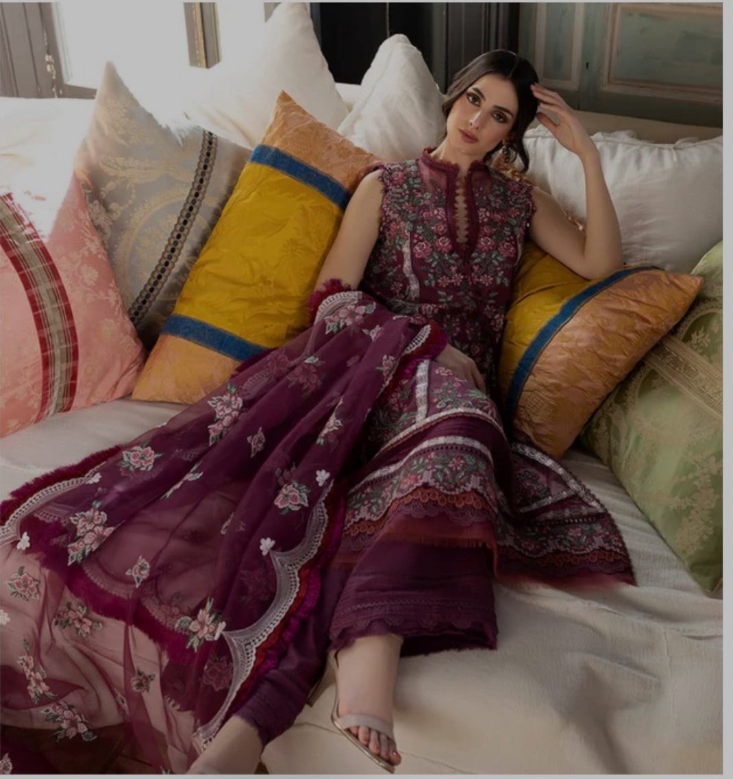 3 Piece Stitched Suit - Inspired by Sobia Nasir (Dark Pink)