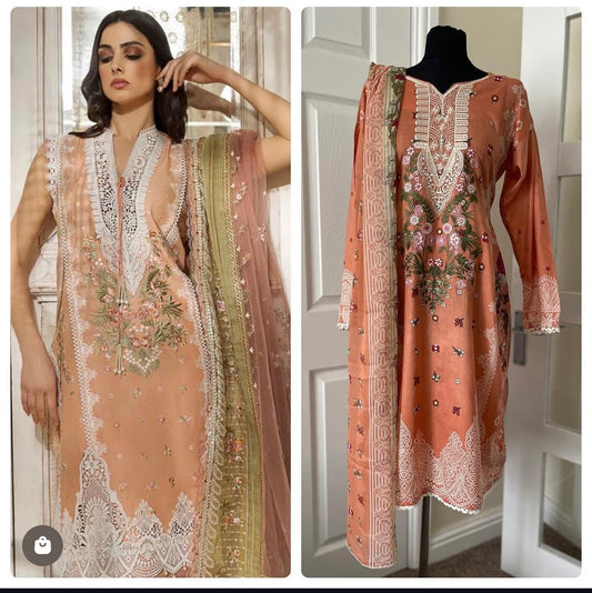 3 Piece Stitched Suit - Inspired by Sobia Nasir (Peach)