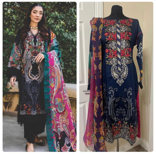 3 Piece Stitched Lawn Suit - Inspired by Firdous (Purple) - Medium Size
