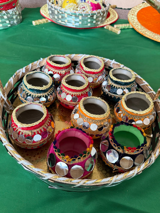 UK Based Matke - little colourful pots ideal for mehndi and dholki decorations (Set of 3)