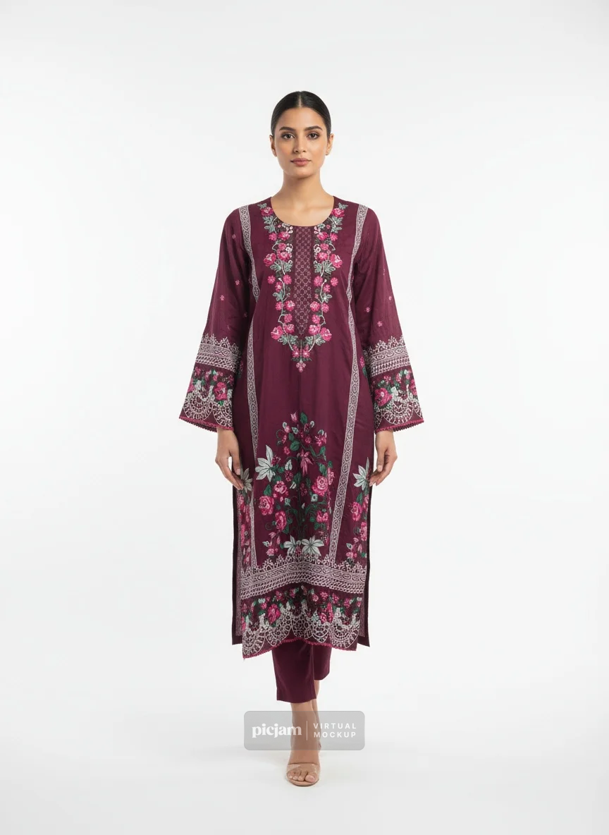 3 Piece Stitched Suit - Inspired by Sobia Nasir (Dark Pink)