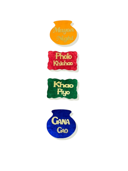 UK Based - Fun Mehndi Wedding Shout Outs - Instagram Props Hanging Ornaments Hangable Decoration Beautiful signs on velvet clad cards